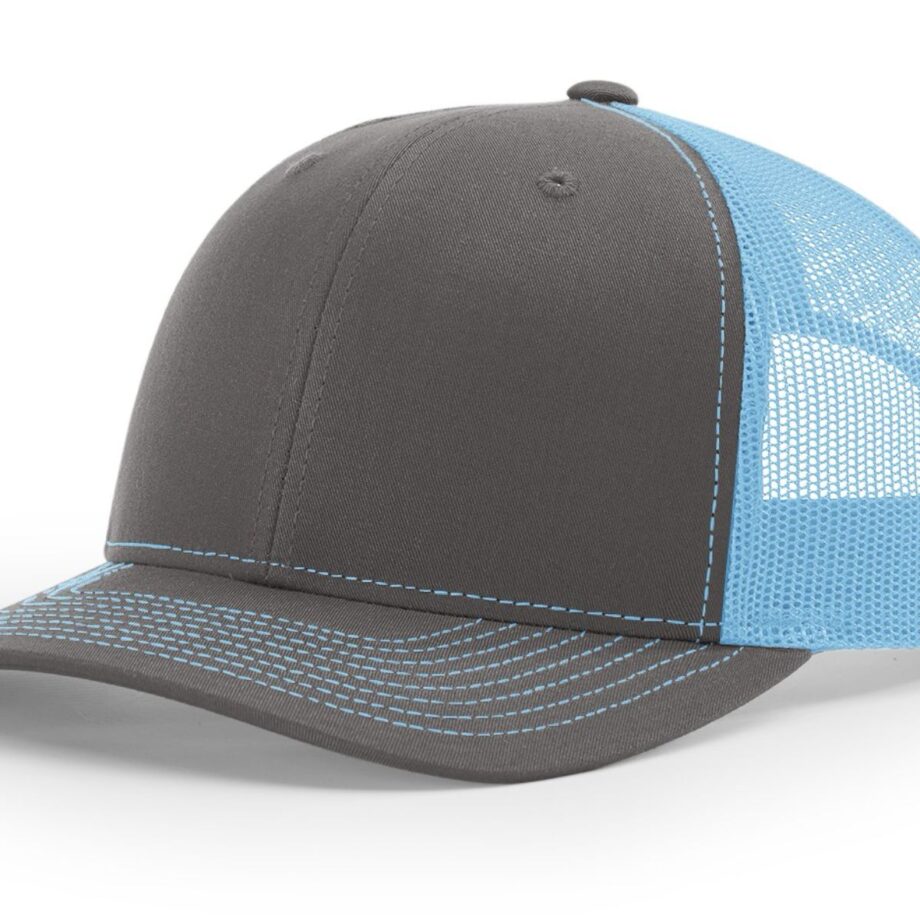 R112 Richardson Trucker Cap Charcoal and Columbia Blue